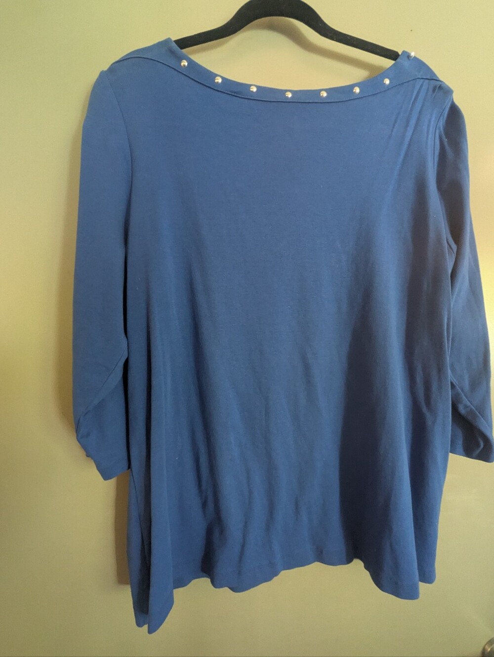 Plus Size Karen Scott Royal blue long sleeve top with studs.